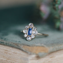 Sapphire and Rose Cut Diamond Cluster Ring