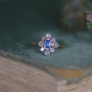 Sapphire and Rose Cut Diamond Cluster Ring