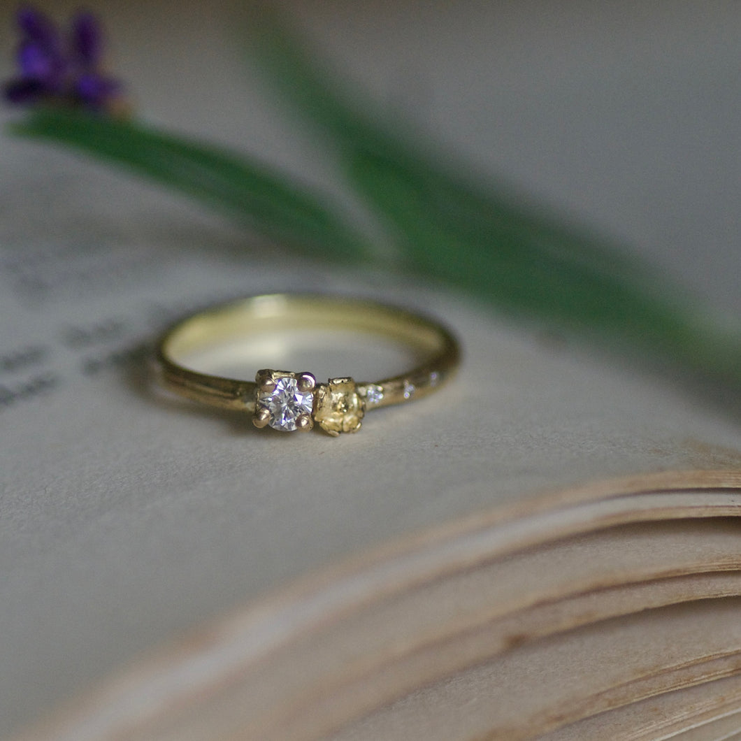Gold Diamond Flower Twig Ring