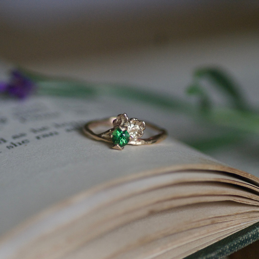 Gold Tourmaline Oak Leaf Ring