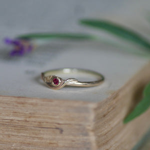 Ruby and Leaf Vine Gold Ring