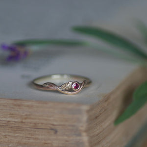 Ruby and Leaf Vine Gold Ring