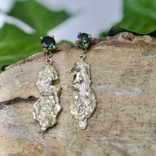 Interchangeable Sapphire Bark Drop Stud Earrings