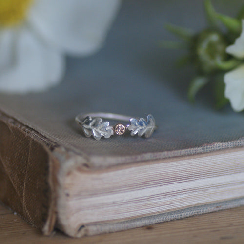 Oak Leaf Diamond Silver and Gold Ring