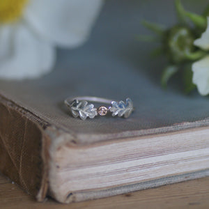 Oak Leaf Diamond Silver and Gold Ring
