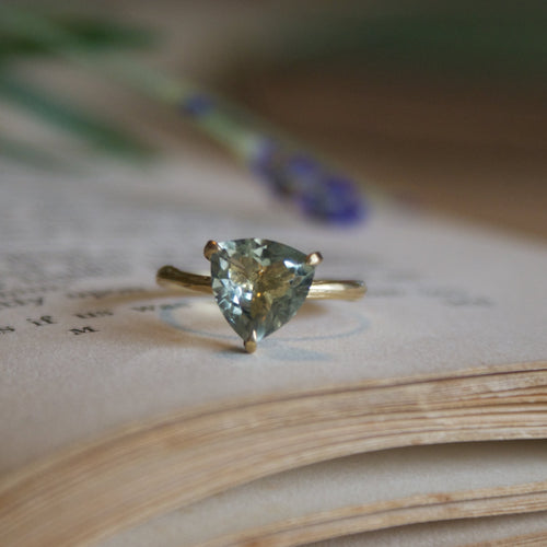 Green Amethyst Trillion Ring