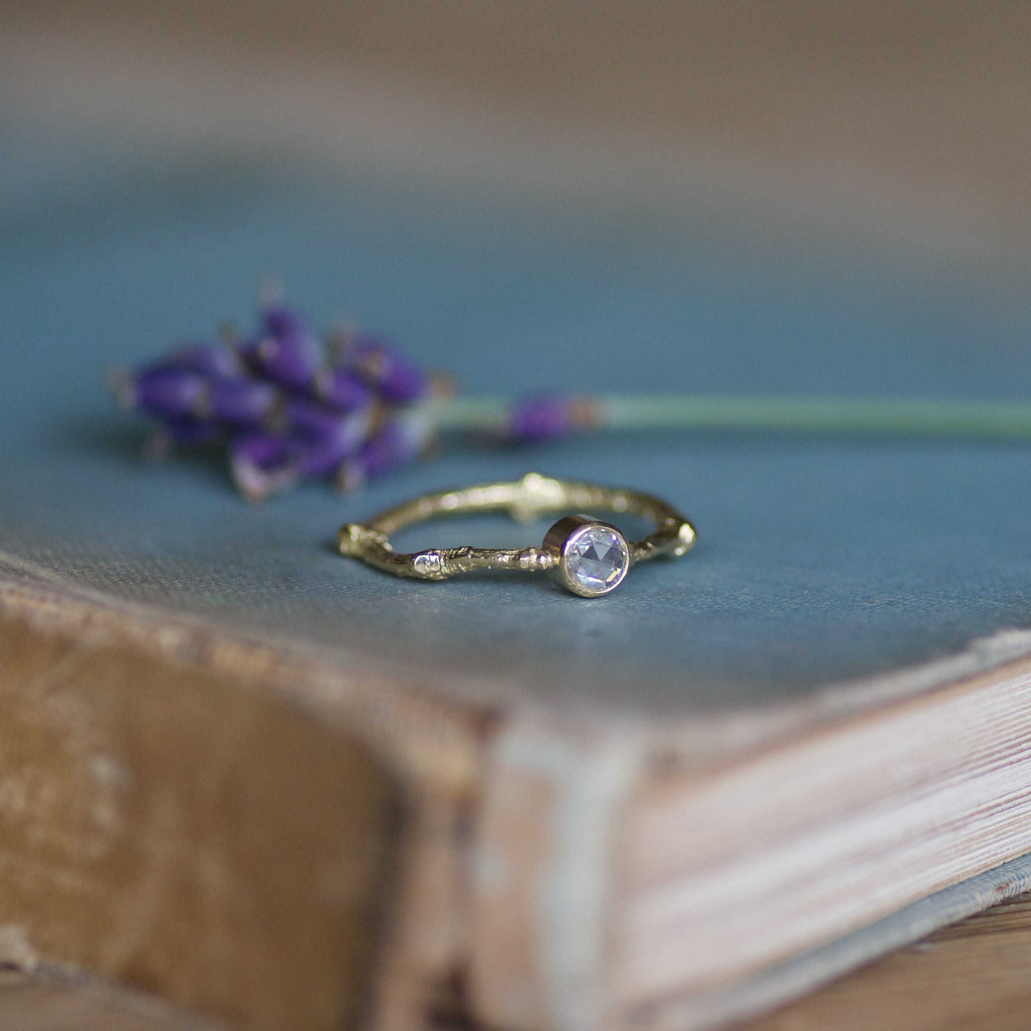 Twig and Maple Leaf Engagement Ring Yellow Gold and Diamond - Doron Merav