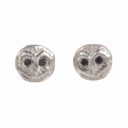 Barn Owl Studs with Black Diamonds