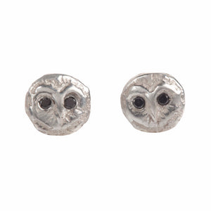 Barn Owl Studs with Black Diamonds