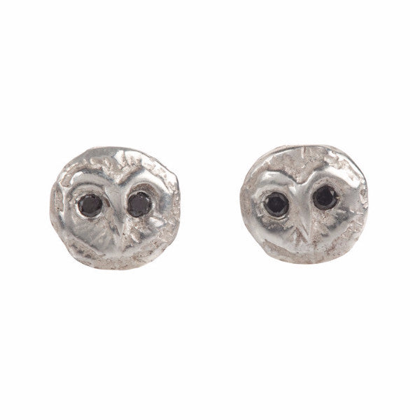 Barn Owl Studs with Black Diamonds