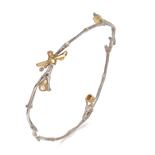 Rose Cut Diamond Gold Bee Mine Twig Bangle