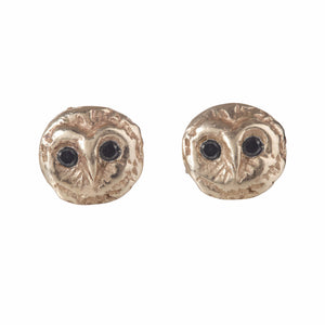 Gold Barn Owl Studs with Diamonds