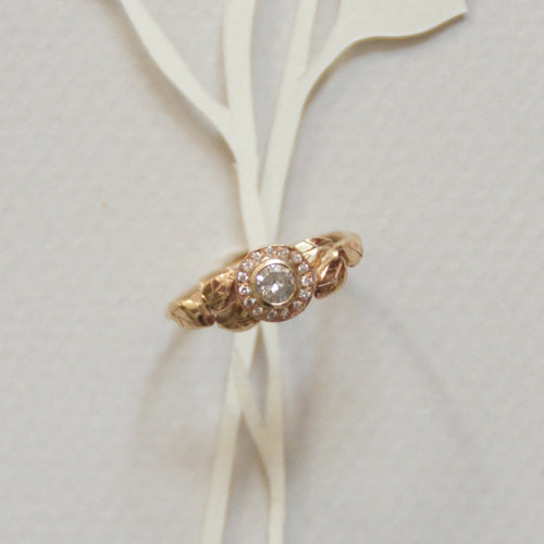 Gold Diamond Halo Twig Ring