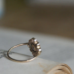 Sapphire and Rose Cut Diamond Cluster Ring