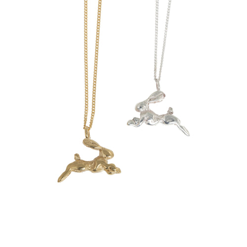 Tiny Silver and Gold Hare Necklace